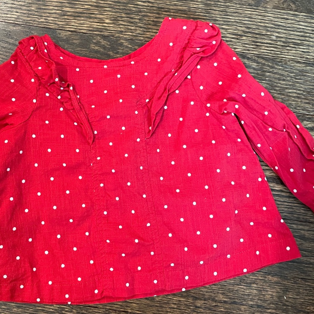 6-12 Month Baby Gap Shirt. Red with white polka dots